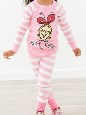Hanna Anderson Cindy Lou who kids pjs 100% Organic Cotton Striped Pink Size 4